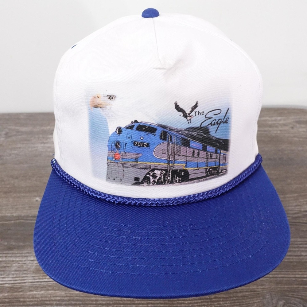 Vintage The Eagle Train Hat Cap Snap Back Mens Blue Rope Locomotive 7012 90s